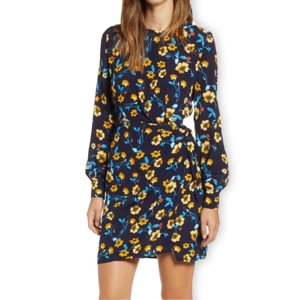 Astr Blue and Yellow Floral Long Sleeve Dress
